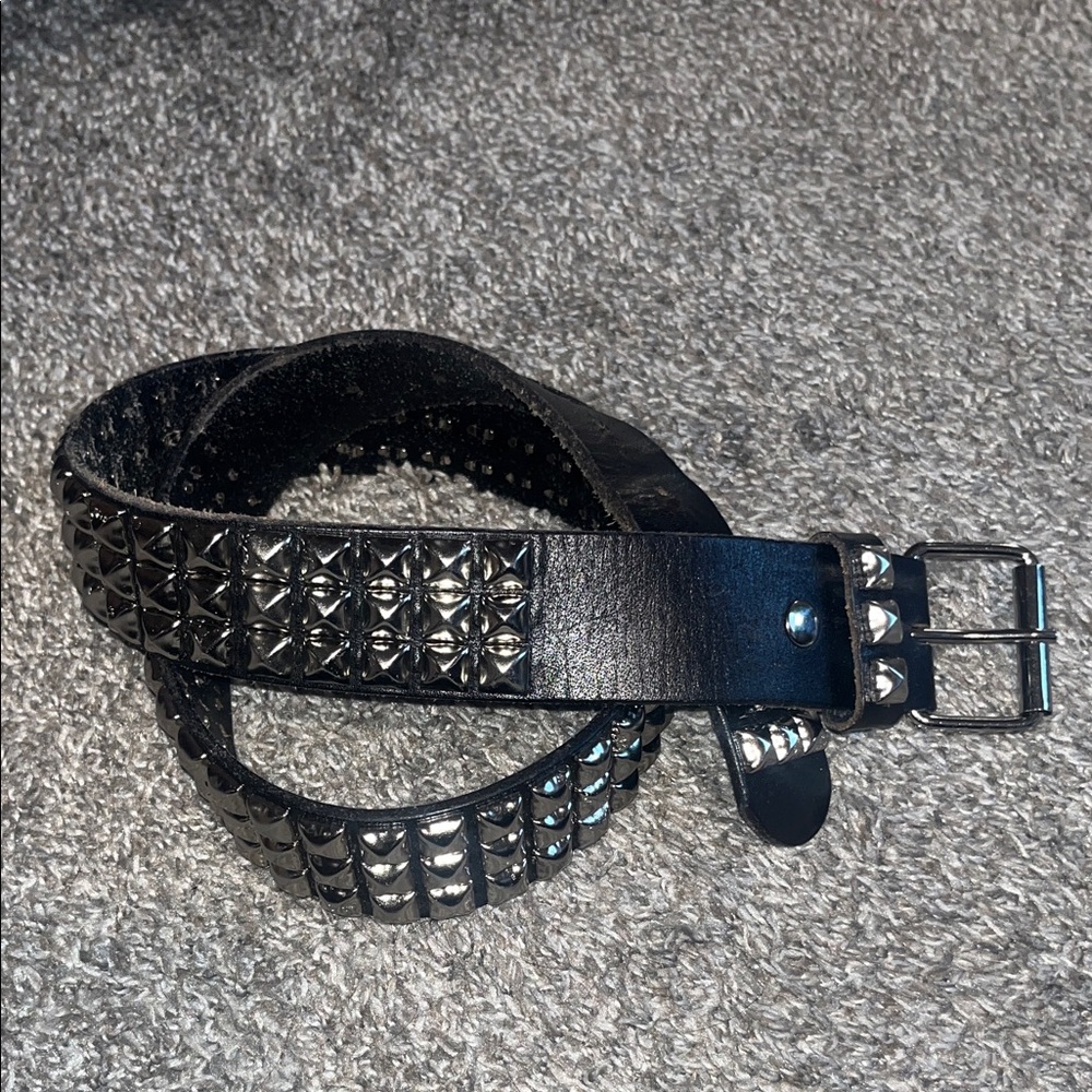 Studded Black Leather Belt